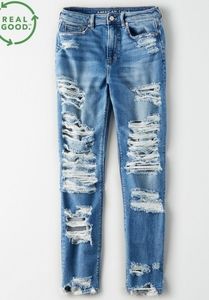 American Eagle super destroyed hi-rise mom jeans